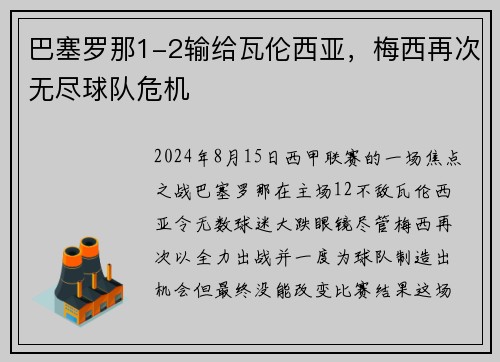 巴塞罗那1-2输给瓦伦西亚，梅西再次无尽球队危机